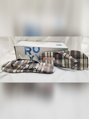 Roxy Plaid Bento Flip Flops Style# 457078PK in Gray, Pink & Cream